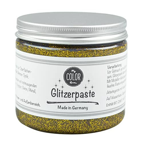 My COLOR Room Glitzer-Paste (Gold, 190ml) Glitzerfarbe mit extra viel Glitter zum Basteln auf Wasserbasis, funkelnde Effekt-Paste - Farbe für Glas, Pappe, Leinwand, Holz, Ton. Made in Germany von My COLOR Room