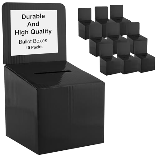MCB – Mittelgroße Pappschachtel – Wahlurne – Vorschlagsbox – Tombola-Box – Ticket-Box – mit abnehmbarem Header für die Verwendung auf dem Tisch (10 Stück, schwarz) von My Charity Boxes
