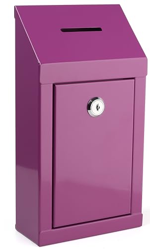 Metall-Spendenbox für Wohltätigkeitsorganisationen, Stahl, Sammelbox mit Vorschlagschlitz und Schloss, inklusive Schlüsseln, Wandmontage mit vorgebohrten Löchern, 25,4 x 15,2 x 6,3 cm, lila Metall-Spendenbox für Wohltätigkeitsorganisationen, Stahl, Sammelbox mit Vorschlagschlitz und Schloss, inklusive Schlüsseln, Wandmontage mit vorgebohrten Löchern, 25,4 x 15,2 x 6,3 cm, lila von My Charity Boxes