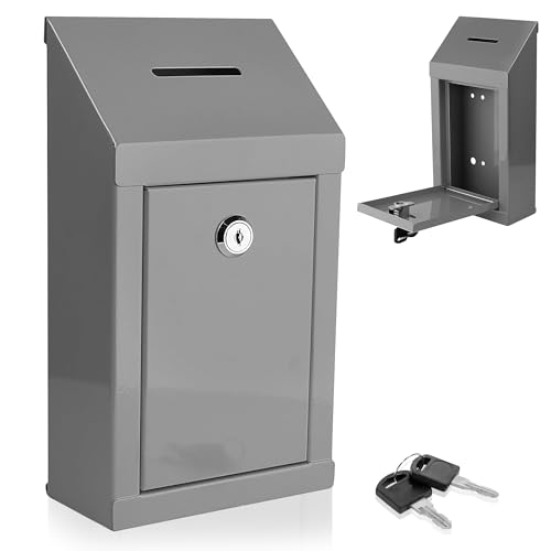 Metall-Spendenbox für Wohltätigkeitsorganisationen, Stahl, Sammelbox mit Vorschlagschlitz und Schloss, inklusive Schlüsseln, Wandmontage mit vorgebohrten Löchern, 25,4 x 15,2 x 6,3 cm (Grau) von My Charity Boxes