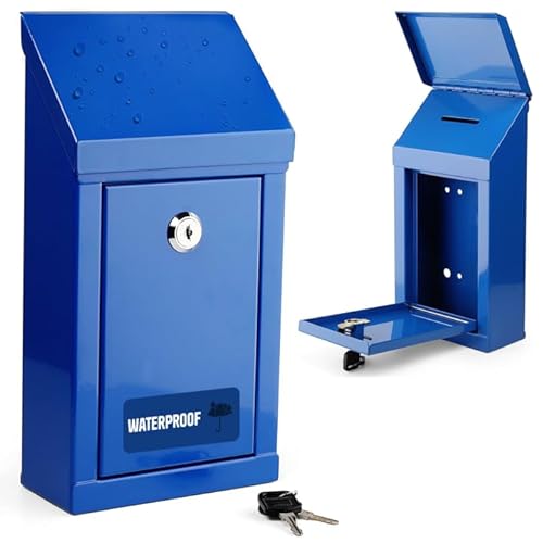 Metall-Spendenbox für Wohltätigkeitsorganisationen, Stahl, Sammelbox mit oberem Schlitz und Schloss, Wandmontage mit vorgebohrten Löchern, 25,4 x 15,2 x 6,3 cm, wasserdichte Postbox (Blau) von My Charity Boxes