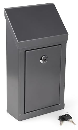 Metall-Spendenbox für Wohltätigkeitsorganisationen, Stahl, Sammelbox mit oberem Schlitz und Schloss, Wandmontage mit vorgebohrten Löchern, 25,4 x 15,2 x 6,3 cm, wasserdichte Postbox (Grau) von My Charity Boxes