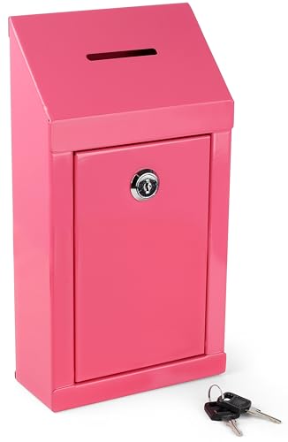 Sammelbox aus Metall – Stahl-Vorschlagsbox mit sicherem Schloss, Schlüsselschlitz, Wandhalterung mit vorgebohrten Löchern, 25,4 x 15,2 x 6,3 cm, Rosa Sammelbox aus Metall – Stahl-Vorschlagsbox mit sicherem Schloss, Schlüsselschlitz, Wandhalterung mit vorgebohrten Löchern, 25,4 x 15,2 x 6,3 cm, Rosa von My Charity Boxes