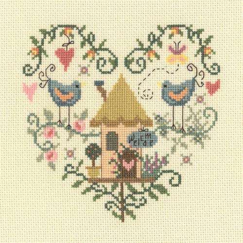 My Cross Stitch GBCS01 Folk Art Kreuzstich-Set, Motiv: Vogelhaus-Liebe Volkskunst, Baumwolle, 6x6 von My Cross Stitch