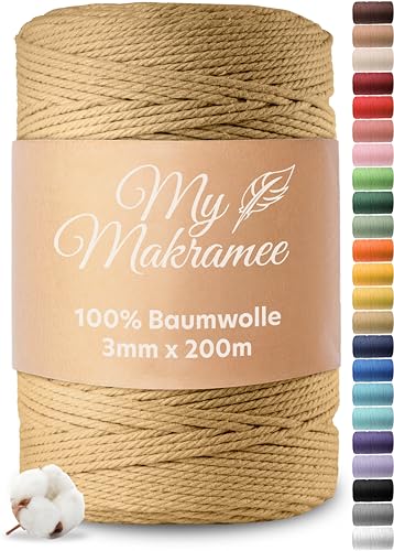 My Makramee® - Makramee Garn 3mm x 200m - Khaki - 100% Baumwolle - Premium Baumwollgarn mit natürlicher Optik - plastikfreie Verpackung von My Makramee
