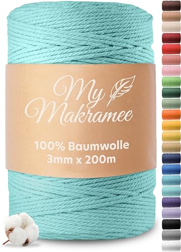 My Makramee® - Makramee Garn 3mm x 200m - Minze - 100% Baumwolle - Premium Baumwollgarn mit natürlicher Optik - plastikfreie Verpackung von My Makramee