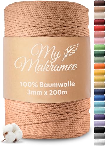 My Makramee® - Makramee Garn 3mm x 200m - Ziegelsteinrot - 100% Baumwolle - Premium Baumwollgarn mit natürlicher Optik - plastikfreie Verpackung von My Makramee