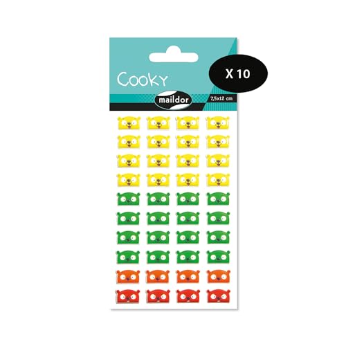Maildor CY119Cpack - Packung mit 10 Bögen 3D Sticker Cooky - Aufkleber, 7,5x12cm, Bärenköpfe Emoticons - Teddybär, 400 Stickers, 1 Pack von My Mandarine