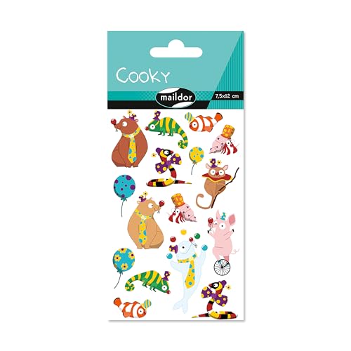 Maildor CY158Cpack - Packung mit 10 Bögen 3D Sticker Cooky / Aufkleber, 7,5x12cm, Clowns / Zirkus / Tiere, 160 Stickers, 1 Pack von My Mandarine