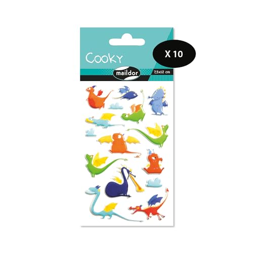 My Mandarine CY122Cpack - Packung mit 10 Bögen 3D Sticker Cooky - Aufkleber, 7,5x12cm, Drachen, 150 Stickers, 1 Pack von My Mandarine