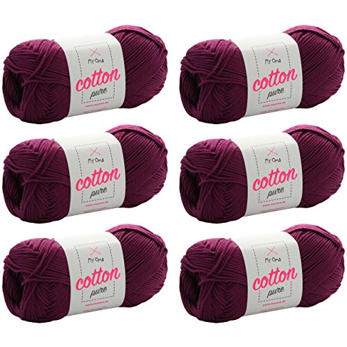 Baumwolle häkeln -MyOma Cotton pure purpur (Fb 0049)- Baumwollgarn zum Häkeln dünn + GRATIS Anleitung - 6 Knäuel pinkes Baumwollgarn/Baumwolle pink - 50g/125m - Nadelstärke 2,5-3,5mm von My Oma