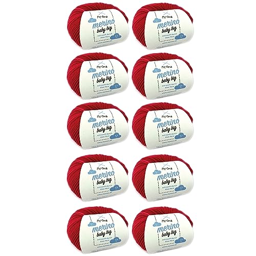 Merinowolle Baby - Merino Baby Big Kirsche (Fb 8025) - 10 Knäuel Babywolle rot + GRATIS Label - Baby Merino Wolle rot - weiche Baby Wolle - 100% Merino - 25g/85m - Nadelstärke 4mm - Myoma Babywolle von My Oma