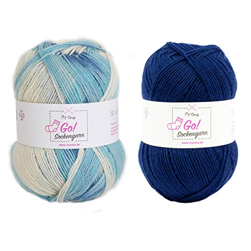 My Oma Sockengarn Go! Wollmix Wolkentraum, 1x Wolke + 1x Jeansblau, 200g Sockenwolle 4fädig, Sockenwolle 4fädig, Nadelstärke 2,5-3mm, Socken Wolle à 100g, Wolle zum Socken Stricken My Oma Sockengarn Go! Wollmix Wolkentraum, 1x Wolke + 1x Jeansblau, 200g Sockenwolle 4fädig, Sockenwolle 4fädig, Nadelstärke 2,5-3mm, Socken Wolle à 100g, Wolle zum Socken Stricken von My Oma
