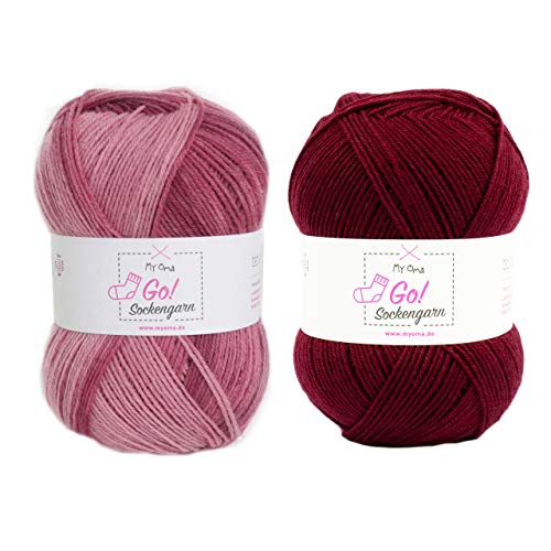 My Oma Sockenwolle Go! Wollmix Beerentraum, 1x Beere + 1x Bordeaux, 200g Sockenwolle 4fädig, Nadelstärke 2,5-3mm - Socken Wolle à 100g, Wolle Socken Stricken My Oma Sockenwolle Go! Wollmix Beerentraum, 1x Beere + 1x Bordeaux, 200g Sockenwolle 4fädig, Nadelstärke 2,5-3mm - Socken Wolle à 100g, Wolle Socken Stricken von My Oma