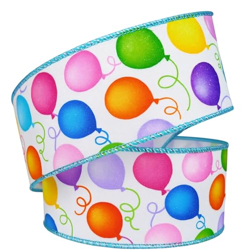 Buntes Band mit Ballon-Druck, 6,3 cm breiter Drahtrand, erhältlich in 2 m, 5 m, 10 m, Geburtstag, Party, Geschenkverpackung, Handwerk und DIY-Dekoration (Ballon, 2 m) von My Ribbon Laces