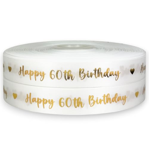 Goldfarbenes Schleifenband "Happy Birthday", Satin, 2 m x 25 mm, für Kuchen, Geburtstagskuchen, Geschenkverpackung, Geschenkband, Karten, Geburtstagsdekorationen, Handwerk (Gold Swirly 60. Geburtstag) Goldfarbenes Schleifenband "Happy Birthday", Satin, 2 m x 25 mm, für Kuchen, Geburtstagskuchen, Geschenkverpackung, Geschenkband, Karten, Geburtstagsdekorationen, Handwerk (Gold Swirly 60. Geburtstag) von My Ribbon Laces