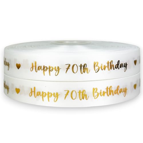 Goldfarbenes Schleifenband "Happy Birthday", Satin, 2 m x 25 mm, für Kuchen, Geburtstagskuchen, Geschenkverpackung, Geschenkband, Karten, Geburtstagsdekorationen, Handwerk (Gold Swirly 70. Geburtstag) Goldfarbenes Schleifenband "Happy Birthday", Satin, 2 m x 25 mm, für Kuchen, Geburtstagskuchen, Geschenkverpackung, Geschenkband, Karten, Geburtstagsdekorationen, Handwerk (Gold Swirly 70. Geburtstag) von My Ribbon Laces