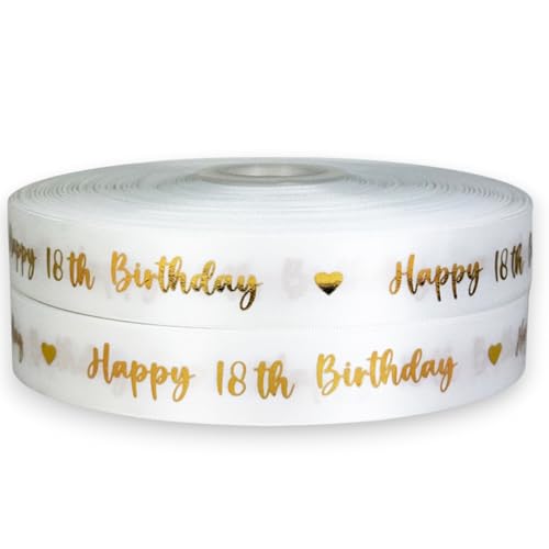 Goldfarbenes Schleifenband "Happy Birthday", Satin, 2 m x 25 mm, für Kuchen, Geburtstagskuchen, Geschenkverpackung, Geschenkband, Karten, Geburtstagsdekorationen, Handwerk (goldener Wirbel, 18. Goldfarbenes Schleifenband "Happy Birthday", Satin, 2 m x 25 mm, für Kuchen, Geburtstagskuchen, Geschenkverpackung, Geschenkband, Karten, Geburtstagsdekorationen, Handwerk (goldener Wirbel, 18. von My Ribbon Laces