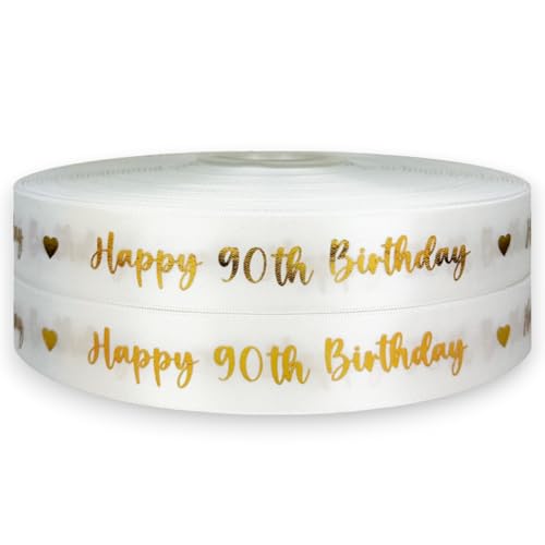 My Ribbon Laces Satinband zum 90. Geburtstag, mit goldenem Wirbelmuster, 2 m x 25 mm, dekoratives Band für Kuchen, Geschenkverpackungen, Karten und Bastelarbeiten My Ribbon Laces Satinband zum 90. Geburtstag, mit goldenem Wirbelmuster, 2 m x 25 mm, dekoratives Band für Kuchen, Geschenkverpackungen, Karten und Bastelarbeiten von My Ribbon Laces