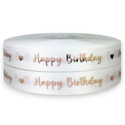 Luxuriöses rotgoldenes Satinband mit Aufschrift "Happy Birthday", 2 m x 25 mm, für Kuchen, Geburtstagskuchen, Geschenkverpackung, Karten, Geburtstagsdekorationen, Handwerk (Roségold und Weiß Happy Luxuriöses rotgoldenes Satinband mit Aufschrift "Happy Birthday", 2 m x 25 mm, für Kuchen, Geburtstagskuchen, Geschenkverpackung, Karten, Geburtstagsdekorationen, Handwerk (Roségold und Weiß Happy von My Ribbon Laces