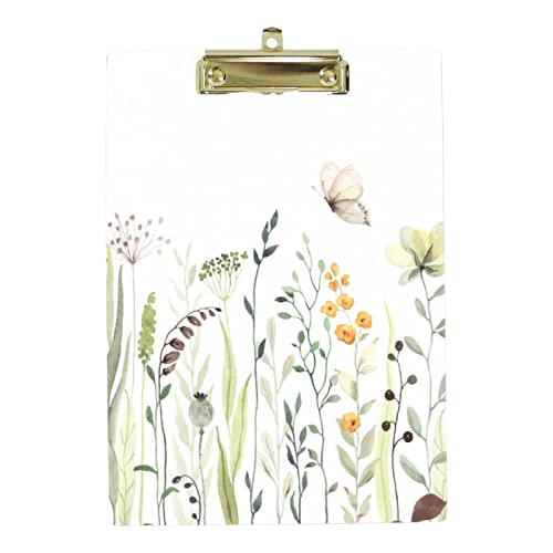 A4 Standard Klemmbrett Aquarell Blumen Blätter Schmetterling Pflanzen Kunststoff Klemmbretter für Schüler Schule Büro Low Profile Metall Clip Hängeloch von MyDaily