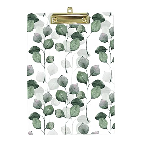 A4 Standard Klemmbrett Aquarell Blumen Eukalyptus Zweig Blätter Kunststoff Klemmbretter für Schüler Schule Büro, Low Profile Metal Clip Hanging Hole von MyDaily