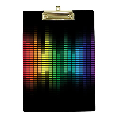 Kunststoff-Klemmbrett, A4-Größe, Regenbogen-Musik-Equalizer-Klemmbretter für Schüler, Schule, Büro, Acryl-Klemmbrett mit niedrigem Profil, Metallclip, zum Aufhängen von MyDaily