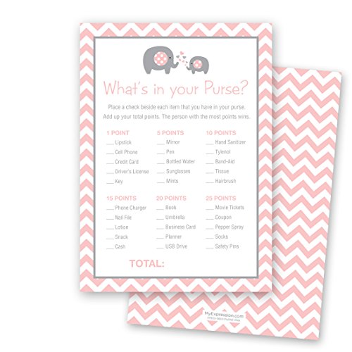 24 Chevron-Elefanten-Spielkarten für Babypartys mit Aufschrift "What's in Your Purse (Pink) von MyExpression.com