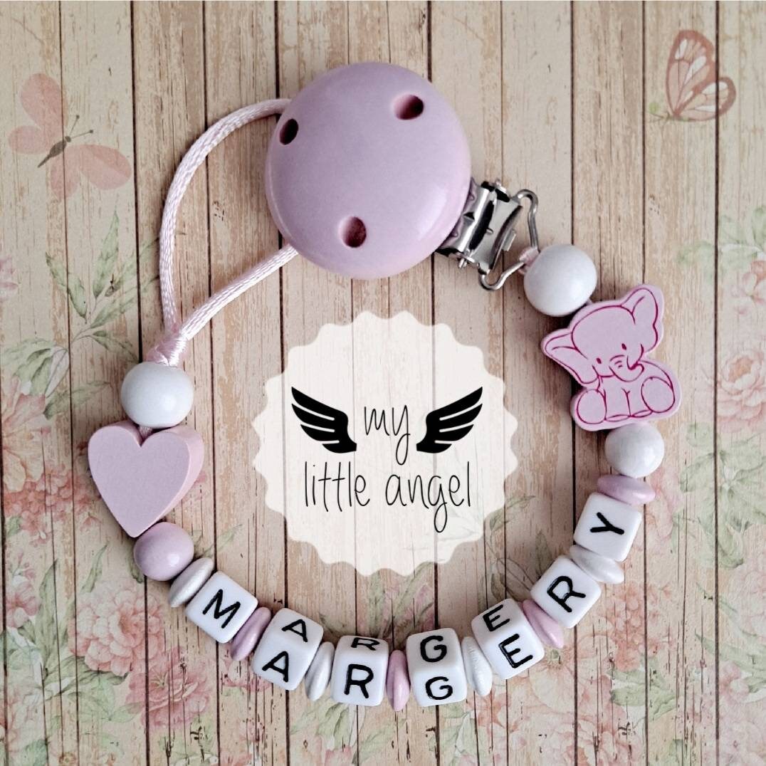 Wunderschöner Personalisierter Schnullerclip | Baby Junge Baby-Mädchen Unisex Niedlicher Elefant Blau/Grau/Rosa Baby-Dusche-Geschenk Schnullerkette von MyLittleAngelGB