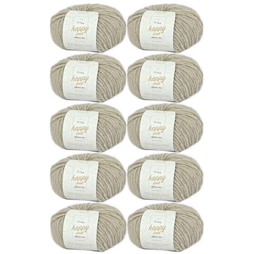 Alpaca Wolle zum Stricken -10x Happy Wool alpaca mix sand (Fb 28)- 10 Knäuel Wolle beige + GRATIS Label; Wolle mit Alpaka; 50g/80m; Nadelstärke 7-8mm; beige Wolle zum Stricken Häkeln von My Oma