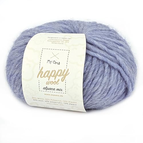 Alpacawolle stricken -1x Happy Wool alpaca mix alpinblau (Fb 42)- 1 Knäuel Wolle blau + GRATIS Label; Wolle mit Alpaka; 50g/80m; Nadelstärke 7-8mm; Wolle zum Stricken; blaue Wolle von MyOma