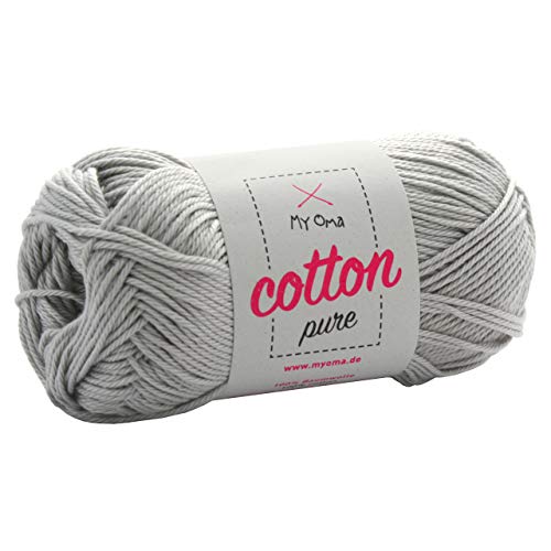 Baumwolle stricken -MyOma Cotton pure grau (Fb 0231)- Baumwollgarn zum Häkeln + GRATIS Anleitung – 1 Knäuel graue Baumwolle/Baumwolle grau - 50g/125m – Nadelstärke 2,5-3,5mm von MyOma