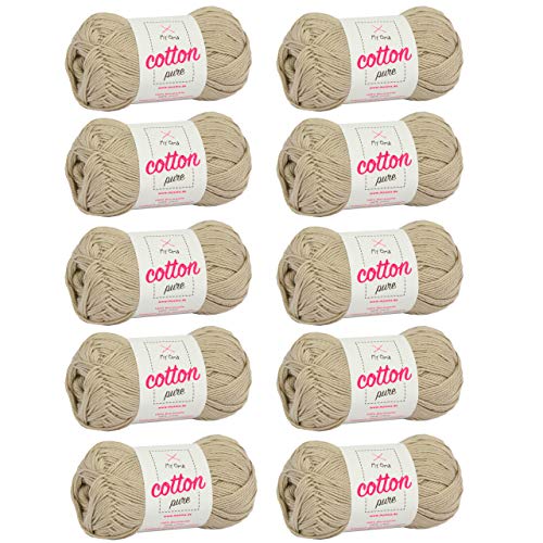 Baumwollgarn -MyOma Cotton pure sand (Fb 0221)- Baumwollgarn zum Häkeln dünn + GRATIS Anleitung – 10 Knäuel beiges Baumwollgarn/Baumwolle beige- 50g/125m – Nadelstärke 2,5-3,5mm von MyOma