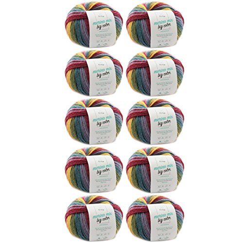 Color Wolle - Merinogarn Fantasy (Fb 5001) - 10 Knäuel Merinogarn bunt zum Stricken - dicke Wolle + GRATIS MyOma Label - 100g/150m - Nadelstärke 6-7mm - bunte Wolle – Farbverlaufsgarn von MyOma von MyOma