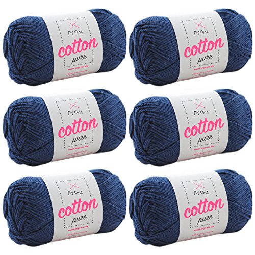 Cotton pure nachtblau (Fb 0126) MyOma – Baumwolle stricken und häkeln - 6 Knäuel Baumwolle dunkelblau/blaues Baumwollgarn 50g/125m – Nadelstärke 2,5-3,5mm von MyOma