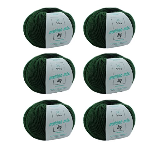 Merino Strickgarn - Merino Wolle tannengrün (Fb 3245) - 6 Knäuel grüne Wolle zum Stricken - dicke Merinowolle - Lauflänge 50g/75m - Nadelstärke 6-7mm - weiche Wolle - Merinogarn von MyOma von MyOma