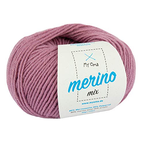 Merino Wolle - 1 Knäuel Merinowolle altrosa (Fb 9550) - rosa Merino Wolle zum Stricken - Merino Mix Wolle + GRATIS MyOma Label - 50g/120m - MyOma Wolle - weiche Wolle - Merino Garn von My Oma