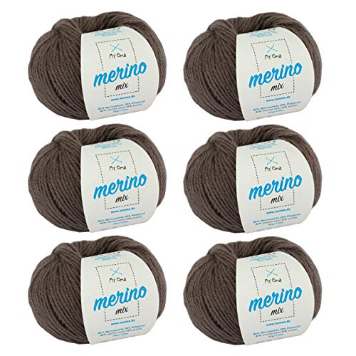 Merino Wolle - 6 Knäuel Merinowolle taupe (Fb 7803) - braune Merino Wolle zum Stricken - Merino Mix Wolle + GRATIS MyOma Label - 50g/120m - MyOma Wolle - weiche Wolle - Merino Garn von My Oma