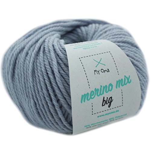 Merinowolle -1 Knäuel Merino Wolle eisblau (Fb 36277)- blaue Merinowolle zum Stricken + GRATIS MyOma Label – Wolle zum Stricken - Strickgarn Merino 50g/120m - MyOma Wolle - weiche Wolle - Merino Garn von MyOma