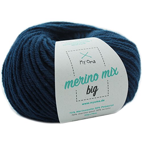 Merinowolle -1 Knäuel Merino Wolle jeans (Fb 3850)- blaue Merinowolle zum Stricken + GRATIS MyOma Label - Strickgarn Merino - 50g/120m - MyOma Wolle – Wolle zum Stricken - weiche Wolle - Merino Garn von MyOma