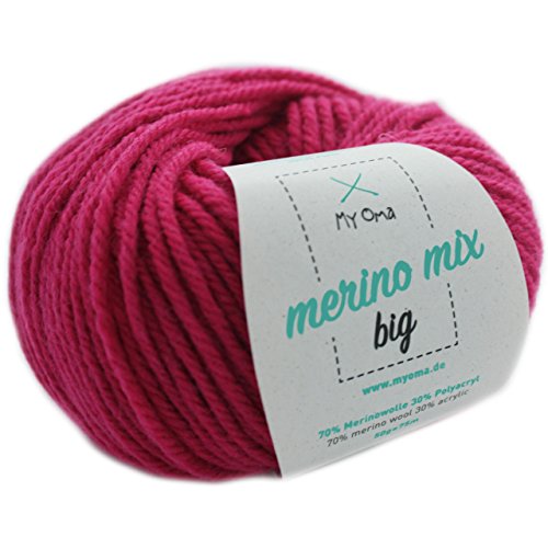 Merinowolle - 1 Knäuel Merino Wolle magenta (Fb 3034) - violette Merinowolle zum Stricken + GRATIS MyOma Label – Strickgarn Merino - 50g/120m - MyOma Wolle - weiche Wolle - Merino Garn von MyOma