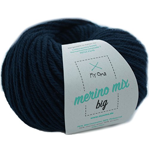 Merinowolle -1 Knäuel Merino Wolle marine (Fb 3409)- blaue Merinowolle zum Stricken + GRATIS MyOma Label - Strickgarn Merino - 50g/120m - MyOma Wolle – Wolle zum Stricken - weiche Wolle - Merino Garn von MyOma