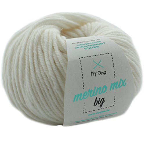 Merinowolle - 1 Knäuel Merino Wolle naturweiß (Fb 3800) - weiße Merinowolle zum Stricken + GRATIS MyOma Label - Strickgarn Merino - 50g/120m - MyOma Wolle - weiche Wolle - Merino Garn von MyOma