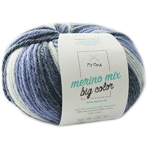 Merinowolle -1 Knäuel Merino Wolle spirit (Fb 5005)- color Merinowolle zum Stricken + GRATIS MyOma Label - 100g/150m – Wolle zum Stricken - MyOma Wolle - weiche Wolle - Merino Garn von MyOma