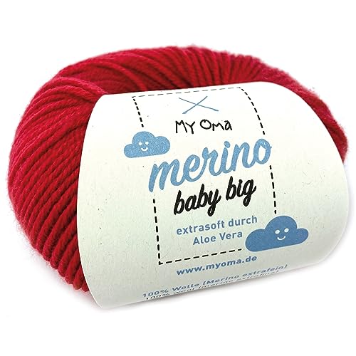 Merinowolle Baby - Merino Baby Big kirsche (Fb 8025) - 1 Knäuel Babywolle rot + GRATIS Label - Baby Merino Wolle rot - weiche Baby Wolle - 100% Merino - 25g/85m - Nadelstärke 4mm - MyOma Babywolle von MyOma