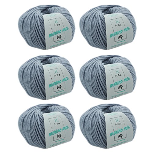 Merinowolle - Merinowolle eisblau (Fb 36277) - 6 Knäuel hellblaue Merinowolle Stricken - dicke Wolle + MyOma Label - 50g/75m - Nadelstärke 6-7mm - MyOma Wolle - weiche Wolle - Merino Garn 79€/kg von My Oma