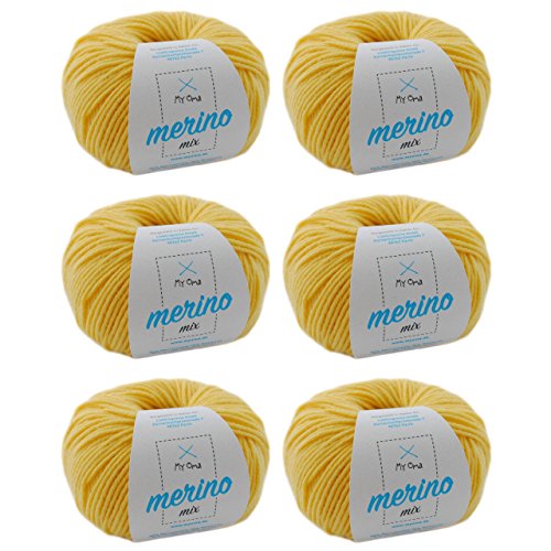 Merinowolle häkeln - Merino Wolle vanille (Fb 7762) - 6 Knäuel gelbe Wolle Merino - Wolle Mix zum Häkeln + GRATIS MyOma Label - 50g/120m - MyOma Wolle - weiche Wolle - Merino Garn von MyOma