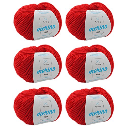 Merinowolle stricken - Merinowolle hagebutte (Fb 532) - 6 Knäuel rote Wolle zum Häkeln - Garn Merino + GRATIS MyOma Label - 50g/120 m - MyOma Wolle - weiche Wolle - Mischwolle stricken von MyOma