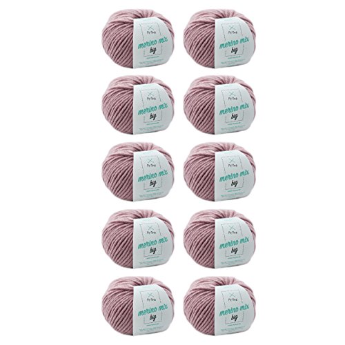 MyOma Merinowolle * Merinowolle Puder (Fb 3731) * 10 Knäuel rosa Merinowolle zum Stricken - Dicke Wolle + GRATIS Label - 50g/75m - Nadelstärke 6-7mm Wolle - weiche Wolle - Merino Garn von MyOma