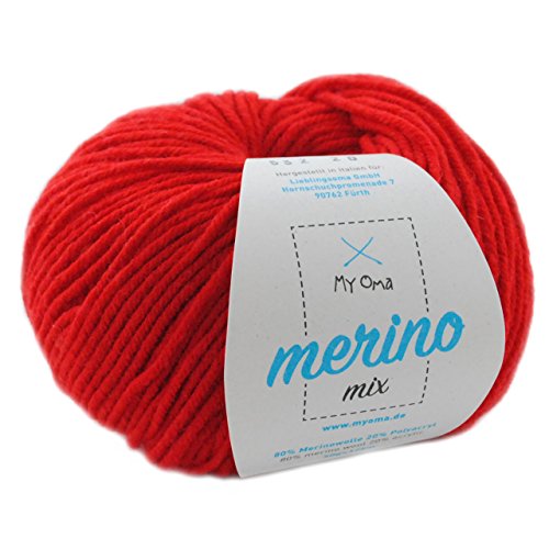 Wolle Merino - 1 Knäuel Merino Wolle Hagebutte (Fb 532) - Rote Merinowolle kaufen - Mischwolle stricken + GRATIS MyOma Label - 50g/120m - MyOma Wolle - weiche Wolle - Mischgarn von MyOma